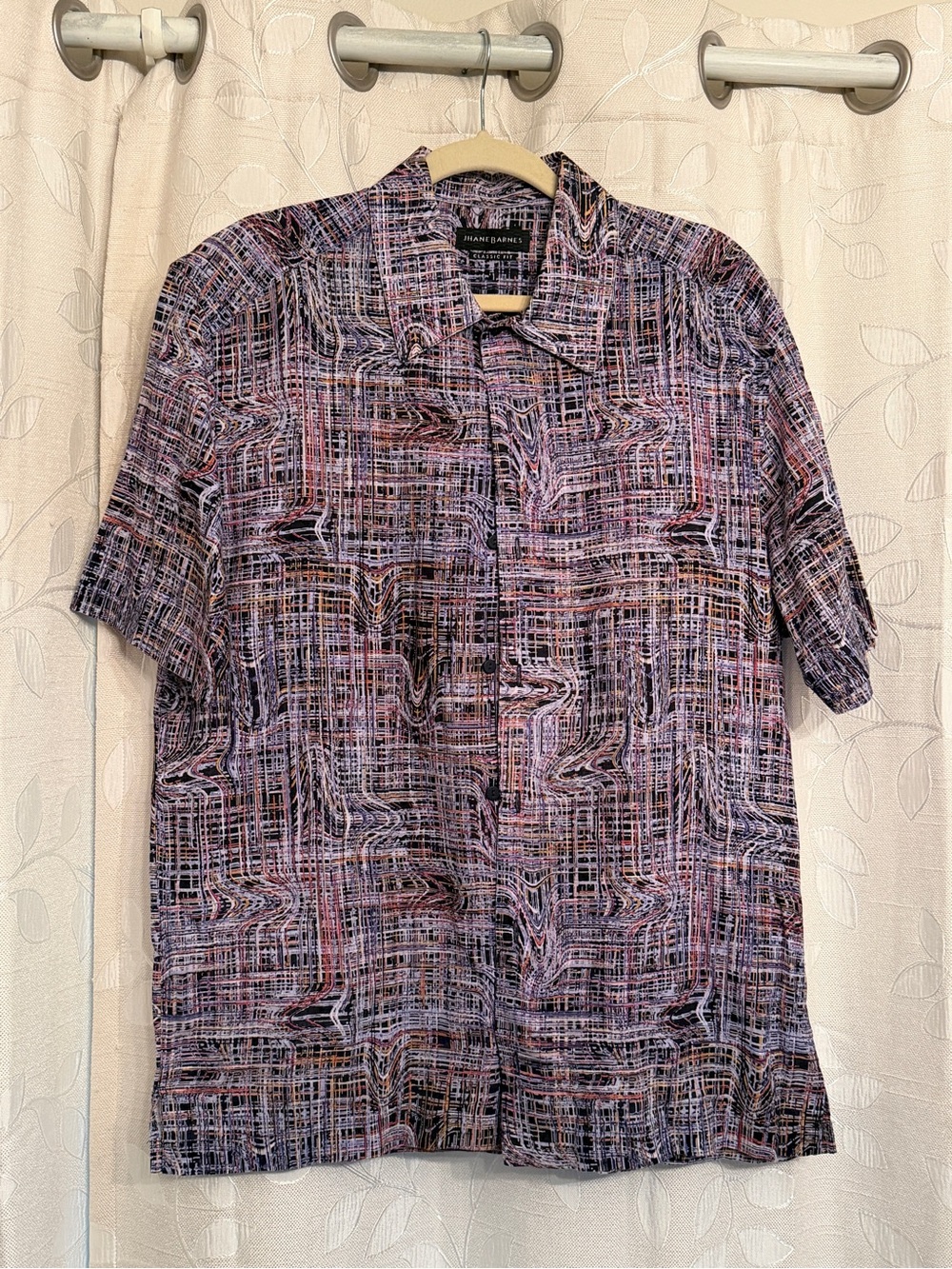 Jhane Barnes Navy Shirt with Multicolor Pinstripes
